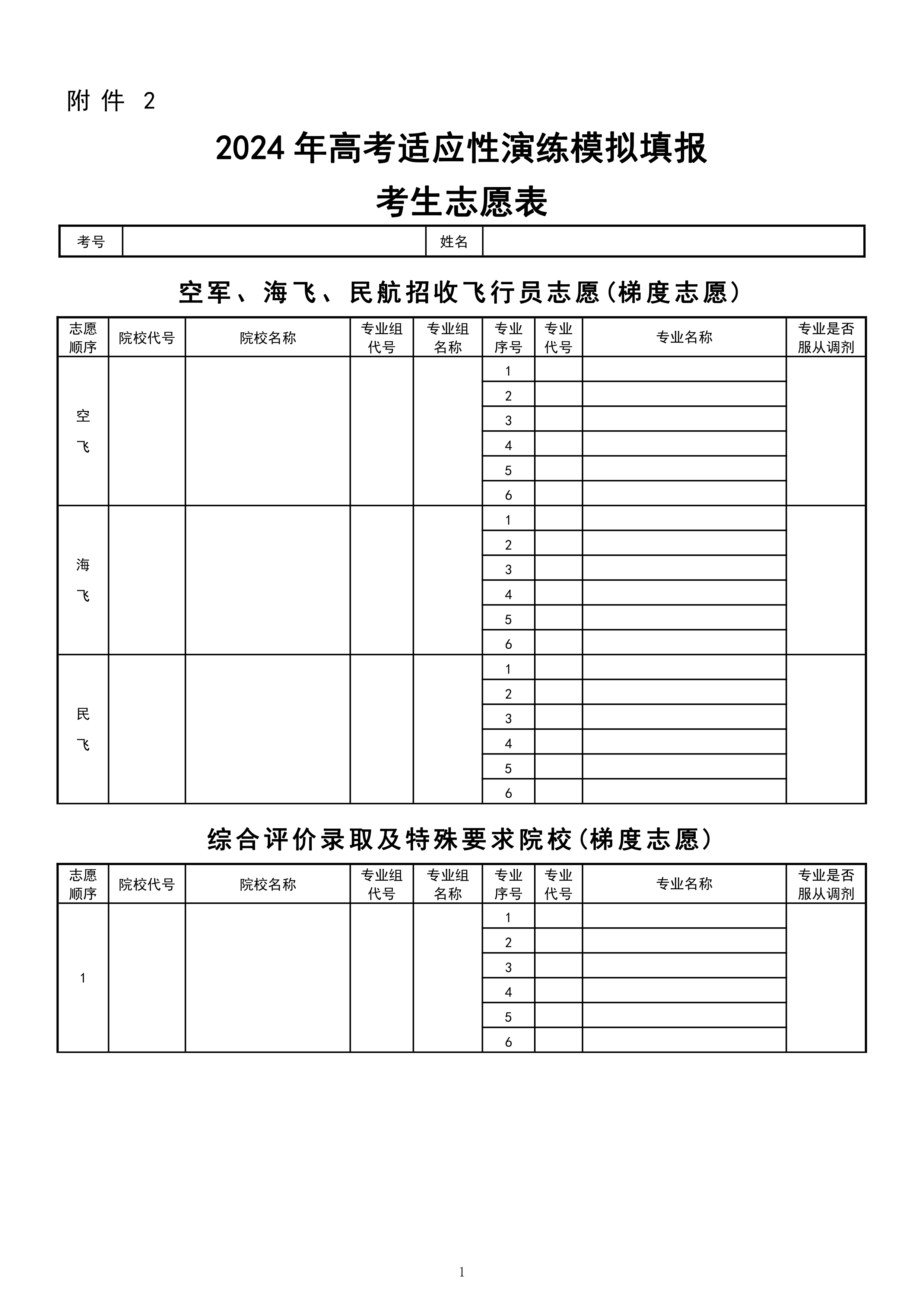 2024年志愿模拟填报表格(高考志愿表2023正式版)-图1