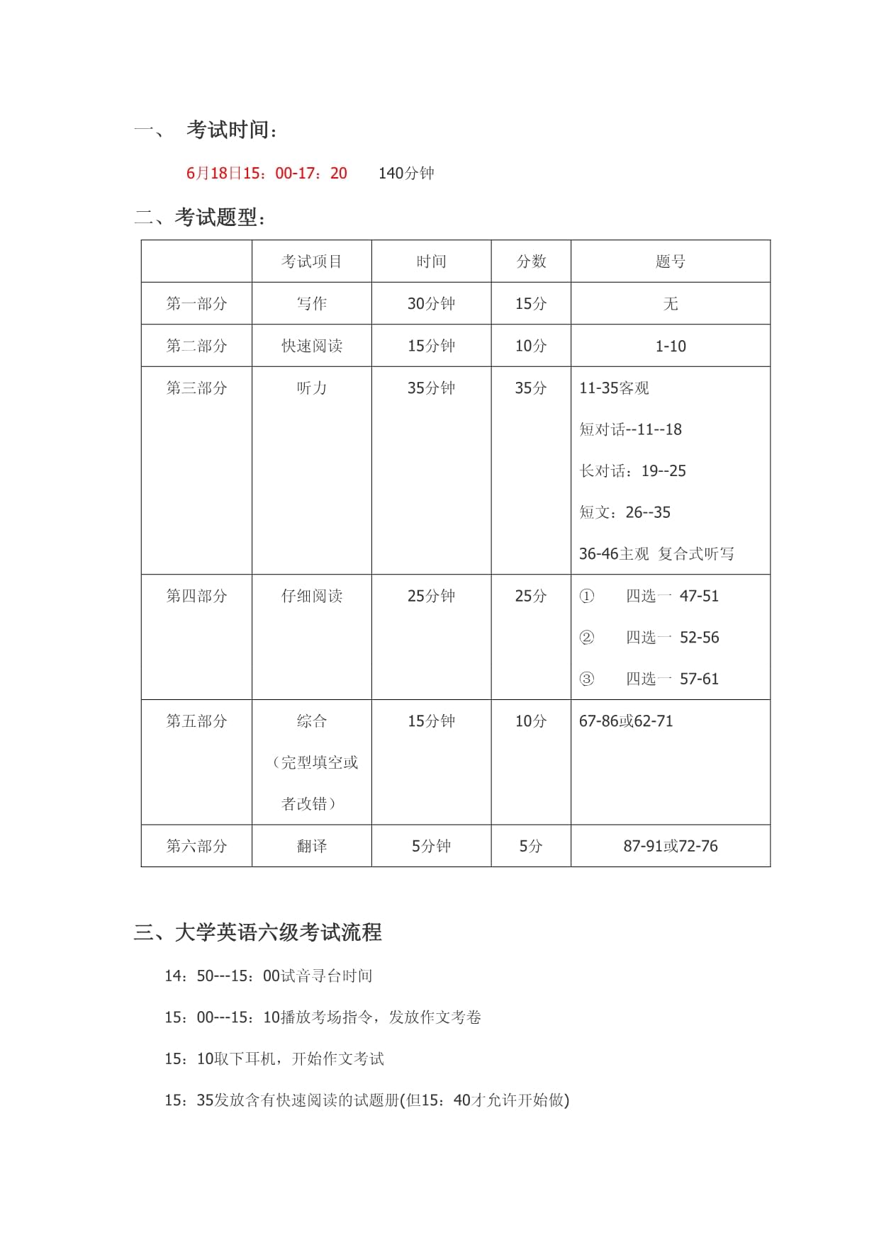 六级考试时间分配表(英语六级准考证打印)-图1