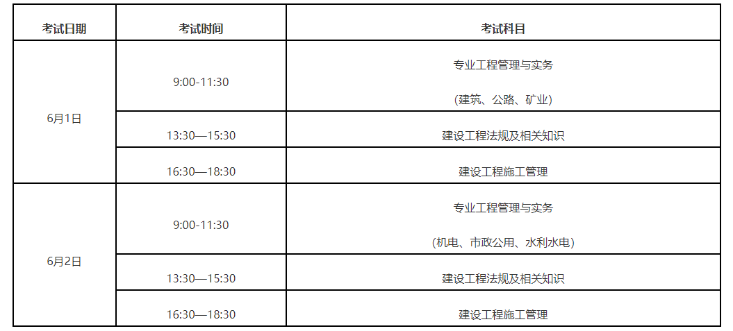 二建实务考试时间(科目安排)-图1