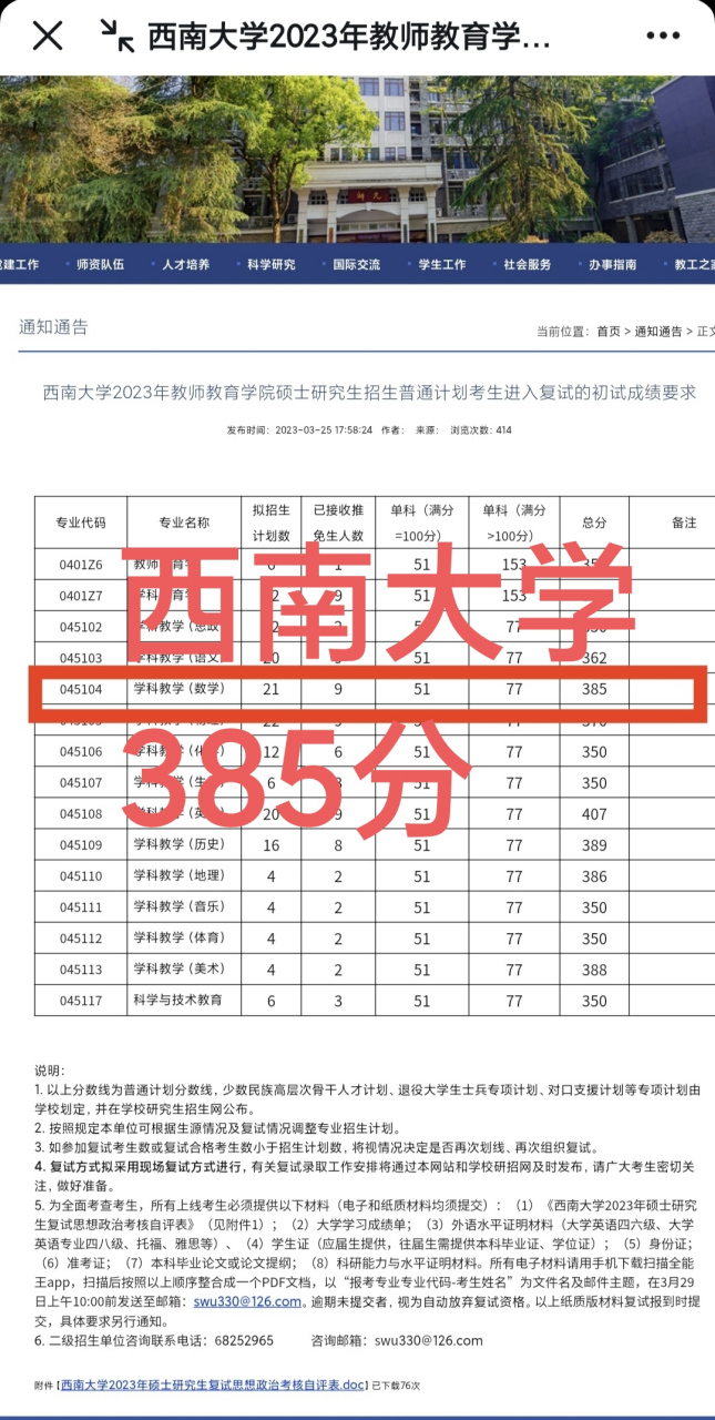 西南大学考研分数线-图1