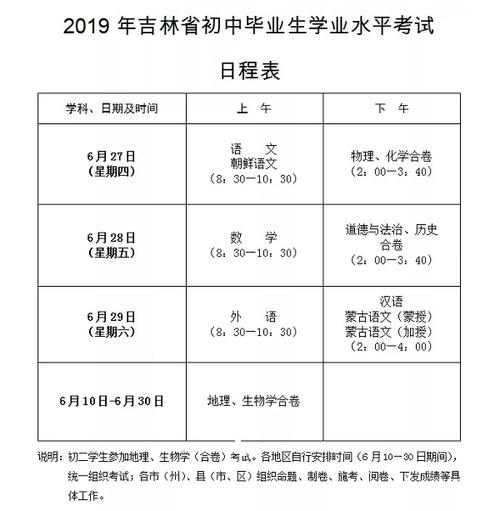 吉林省中考时间2019具体时间-图1